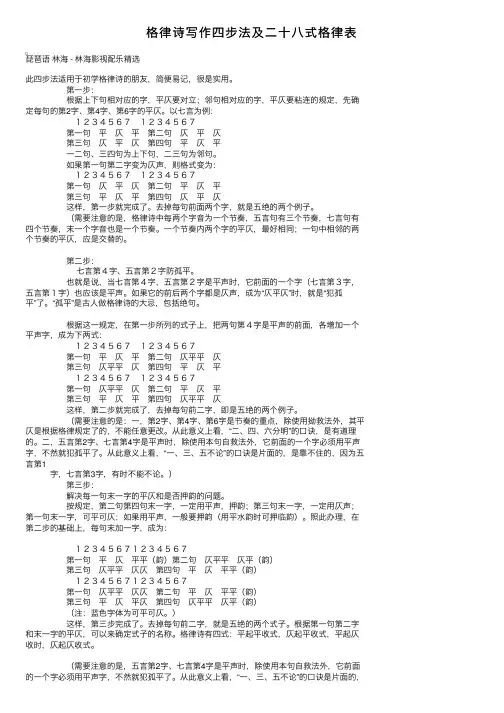 格律诗写作四步法及二十八式格律表