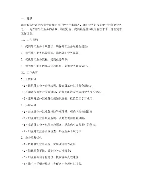 银行外汇合规管理工作计划