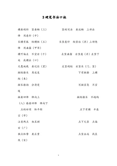 硬笔书法口诀汇总