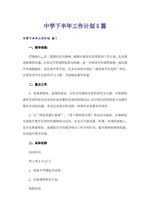 实用文_中学下半年工作计划5篇