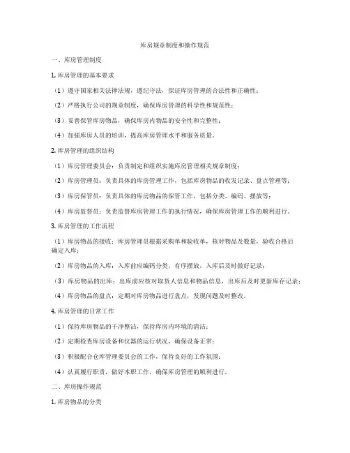 库房规章制度和操作规范