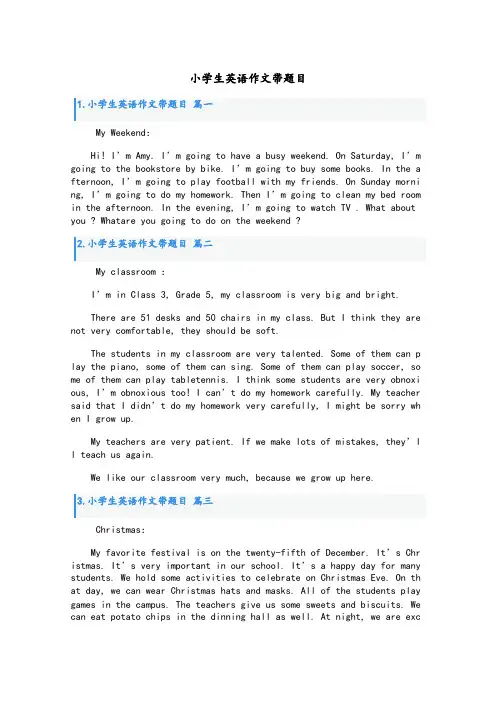 小学生英语作文(6篇)