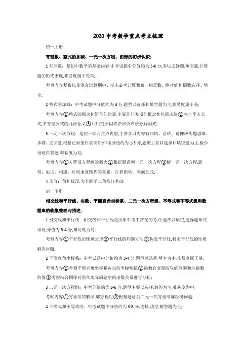 中考数学重点考点梳理