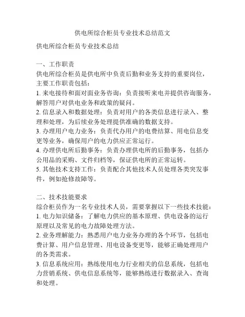 供电所综合柜员专业技术总结范文