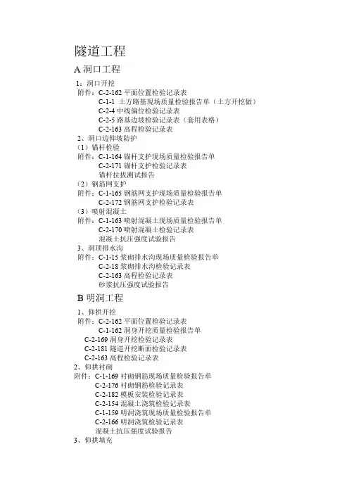 统计隧道所用表格