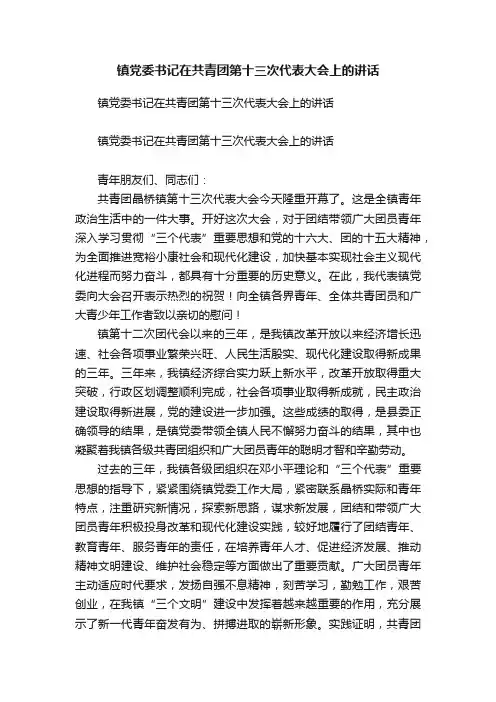 镇党委书记在共青团第十三次代表大会上的讲话