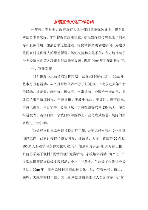 2019年乡镇宣传文化工作总结