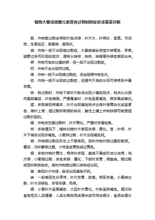 植物大量或微量元素营养过剩时的症状或毒害诊断