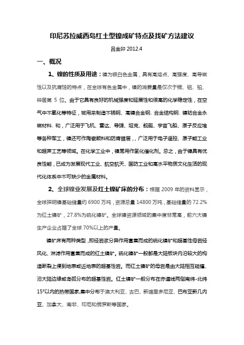 关于印尼红土型镍成矿特点及找矿方法的建议