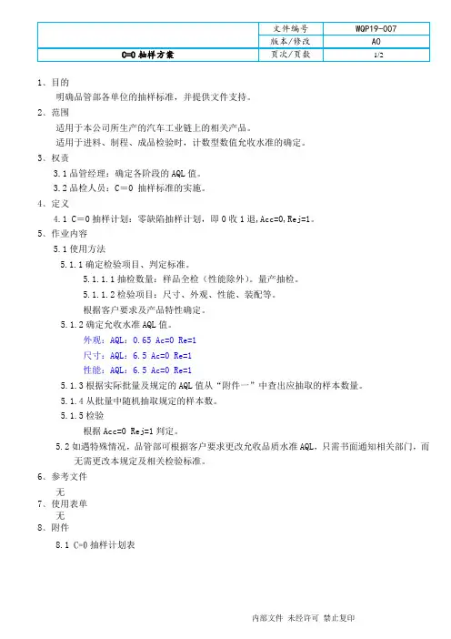 C=0抽样方案