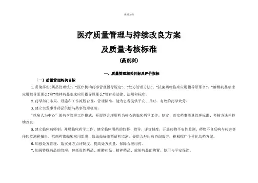 医疗质量管理与持续改进相关目标及质量考核标准