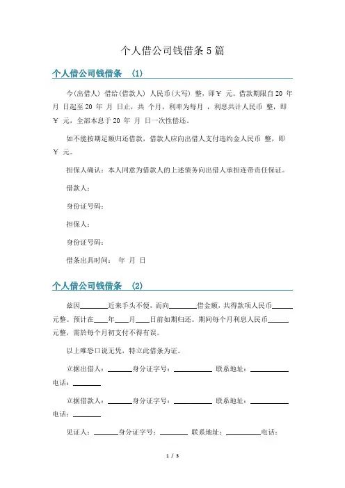 个人借公司钱借条5篇