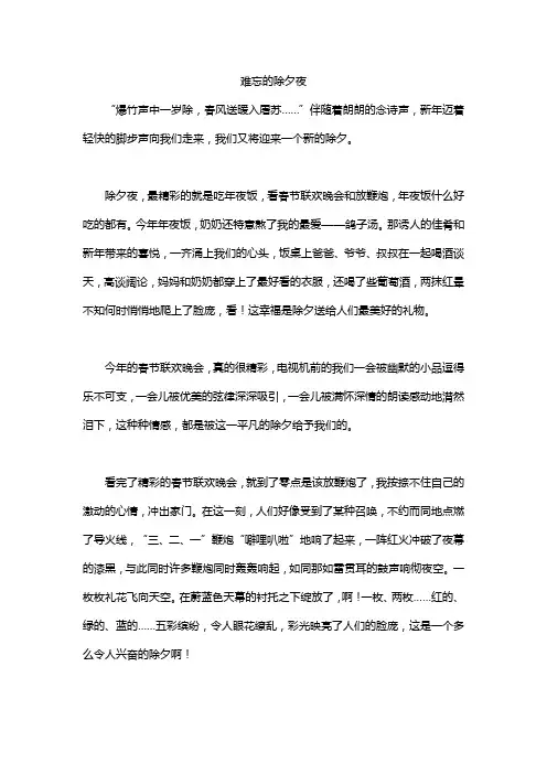 难忘的除夕夜精选作文600字10篇
