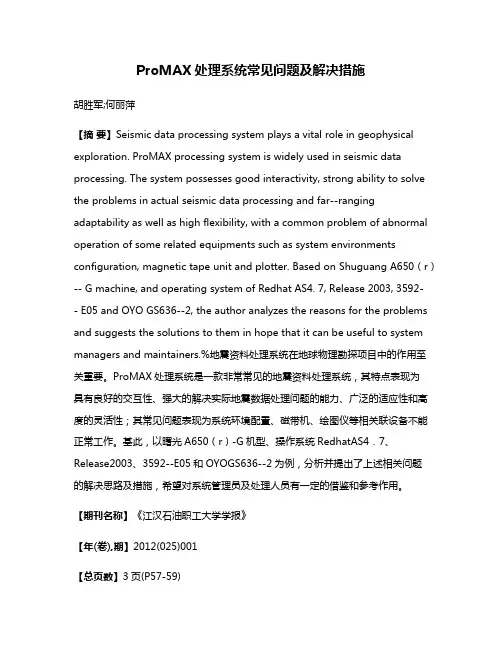 ProMAX处理系统常见问题及解决措施