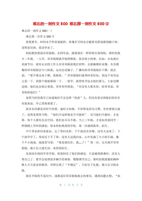 难忘的一刻作文800 难忘那一刻作文800字