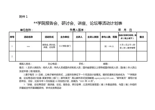 学校报告会、研讨会、讲座、论坛等活动表格(计划、审查、申报、记录)