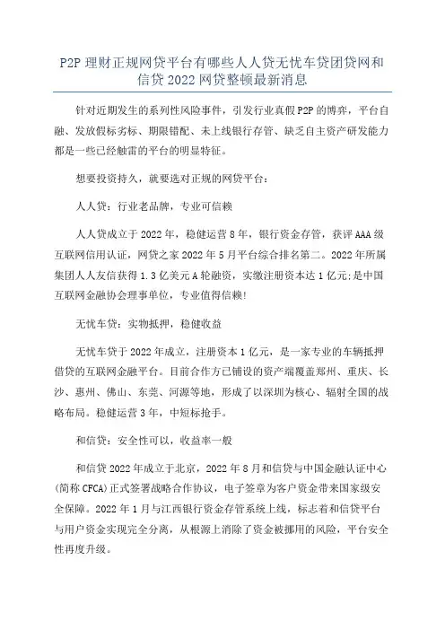 P2P理财正规网贷平台有哪些人人贷无忧车贷团贷网和信贷2022网贷整顿最新消息