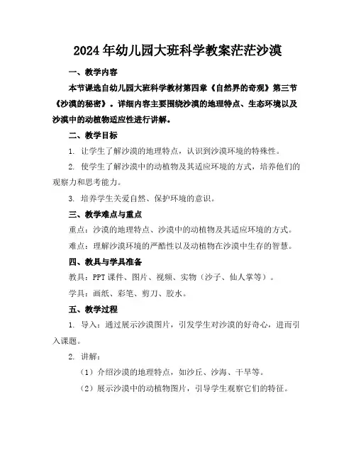 2024年幼儿园大班科学教案茫茫沙漠