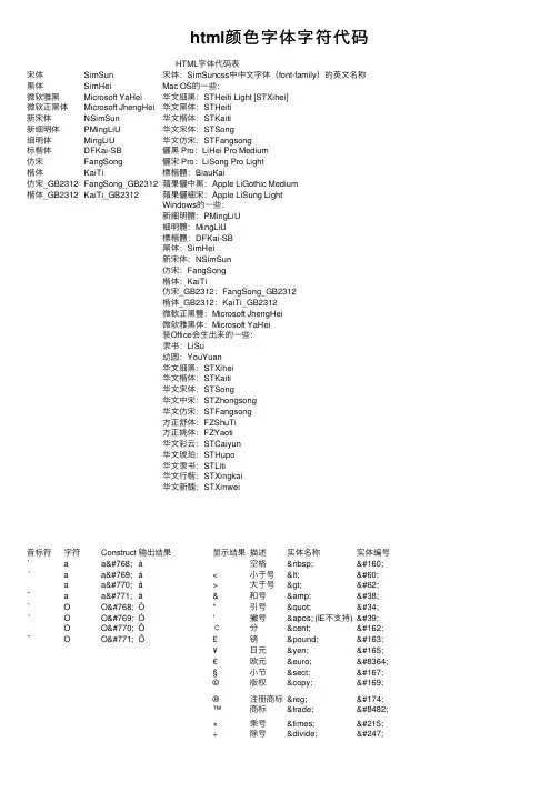 html颜色字体字符代码