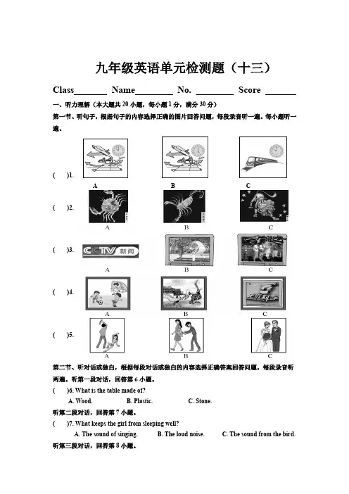 人教版英语九年级单元测试题附答案Unit 13