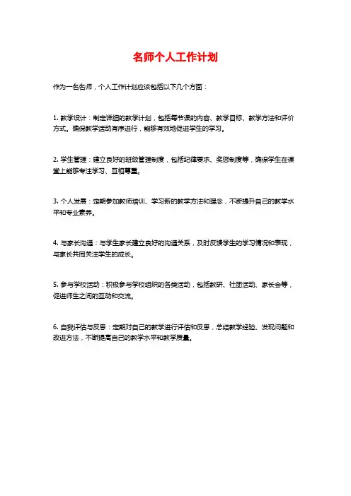 名师个人工作计划
