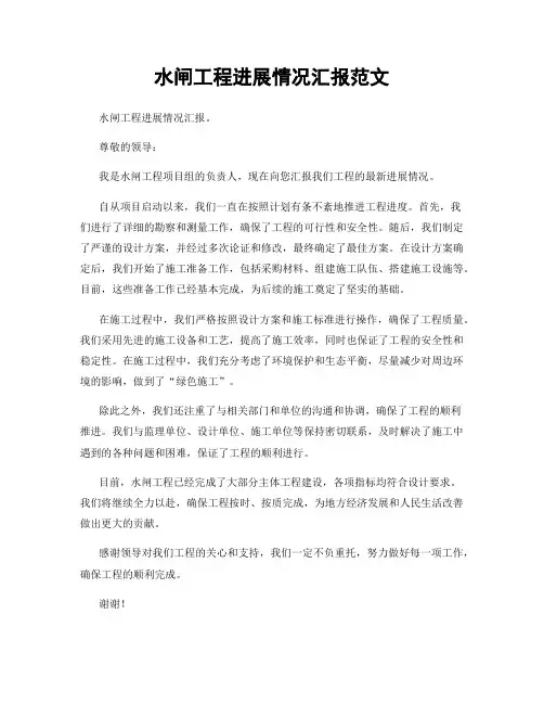 水闸工程进展情况汇报范文