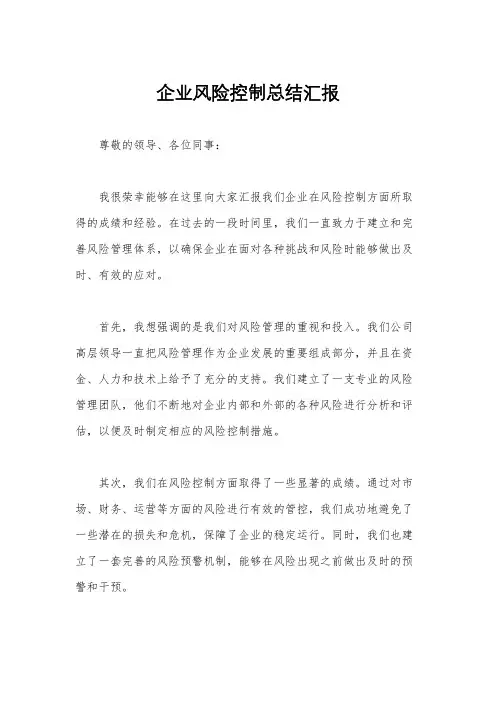 企业风险控制总结汇报