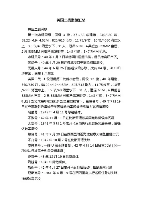 英国二战潜艇汇总