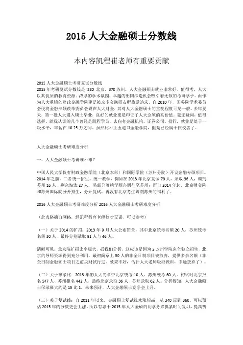 2015人大金融硕士分数线