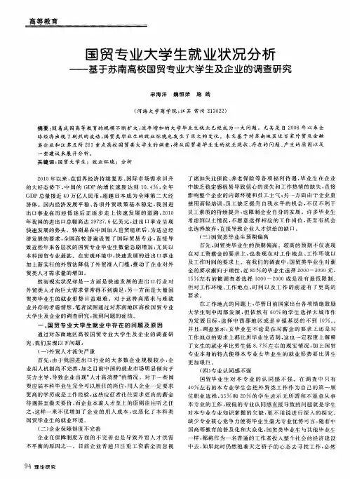 国贸专业大学生就业状况分析——基于苏南高校国贸专业大学生及企业的调查研究