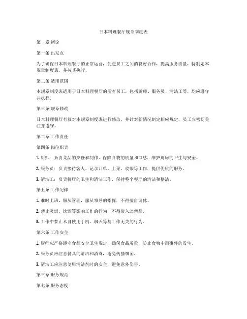 日本料理餐厅规章制度表
