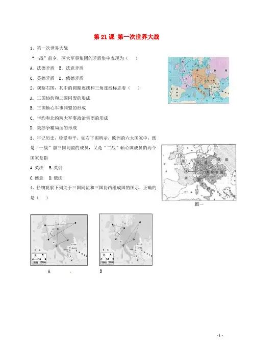 九年级历史上册第21课第一次世界大战习题