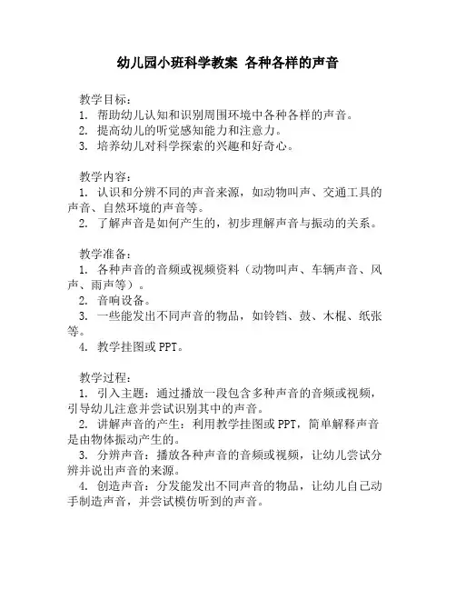 幼儿园小班科学教案 各种各样的声音