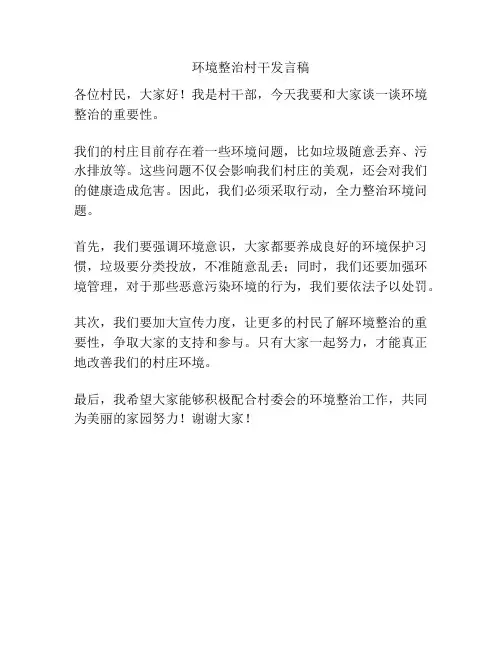 环境整治村干发言稿