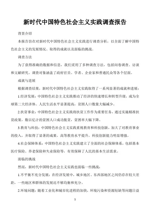 新时代中国特色社会主义实践调查报告