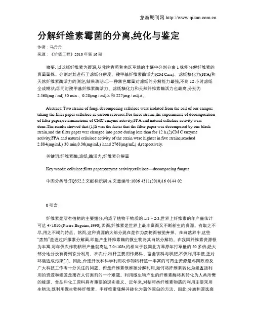 分解纤维素霉菌的分离,纯化与鉴定