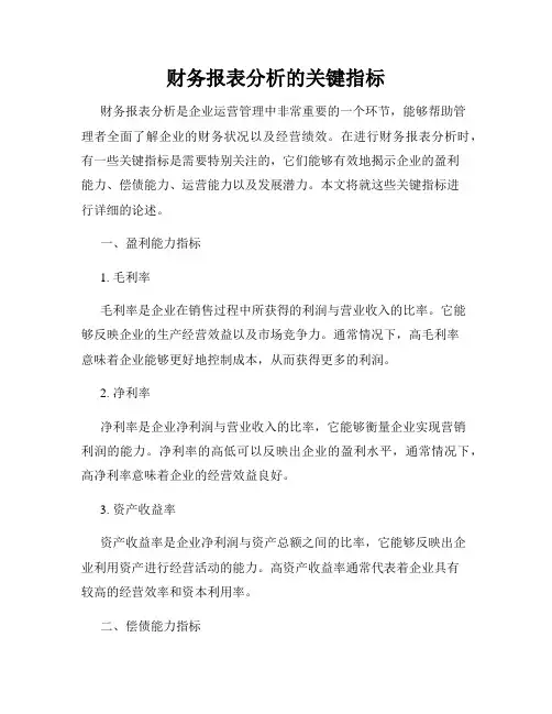 财务报表分析的关键指标