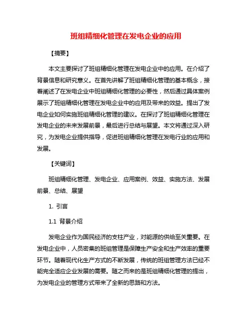 班组精细化管理在发电企业的应用