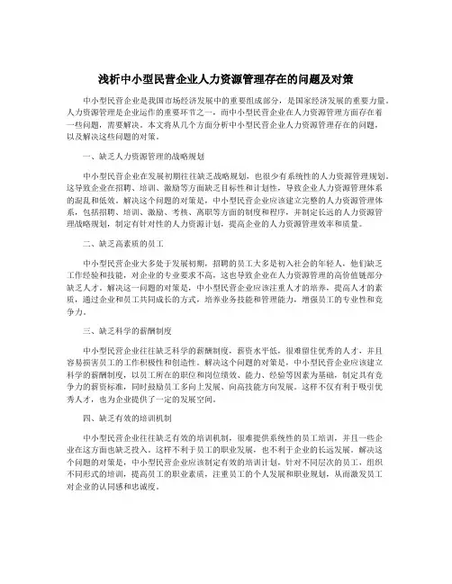 浅析中小型民营企业人力资源管理存在的问题及对策