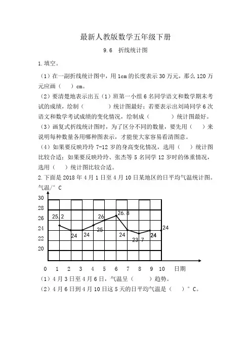 最新人教版数学五年级下册折线统计图试题(含答案)