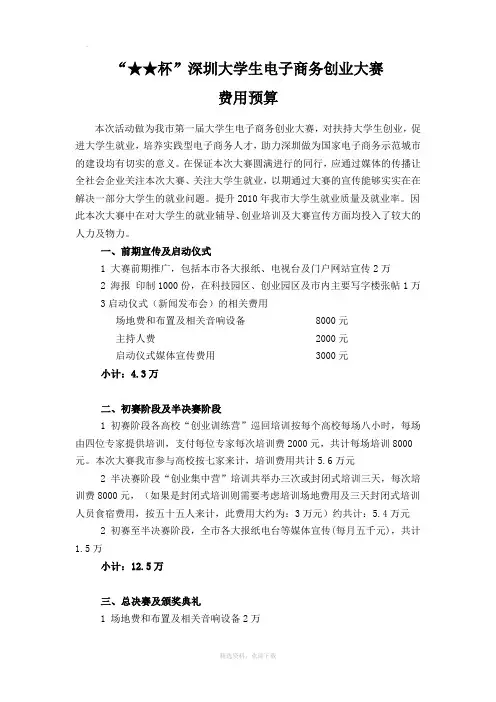 大学生创业大赛费用预算