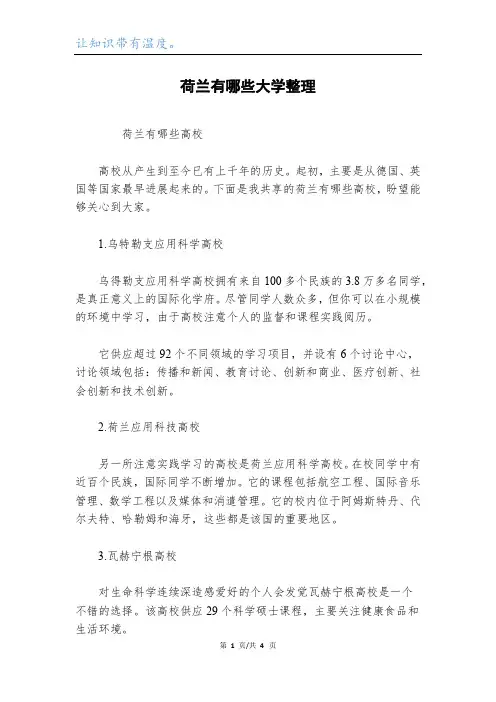荷兰有哪些大学整理