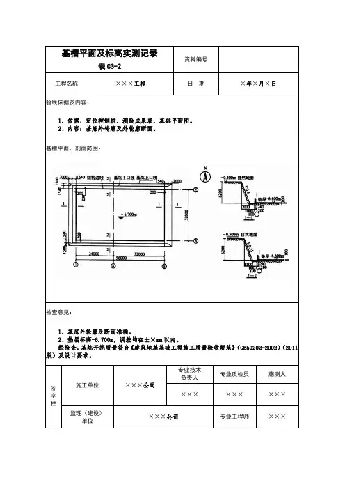 基槽平面及标高实测记录(C3-2)