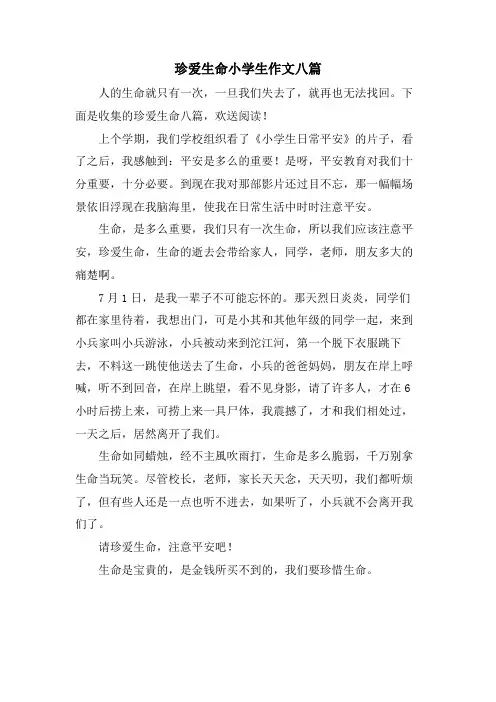 珍爱生命小学生作文八篇