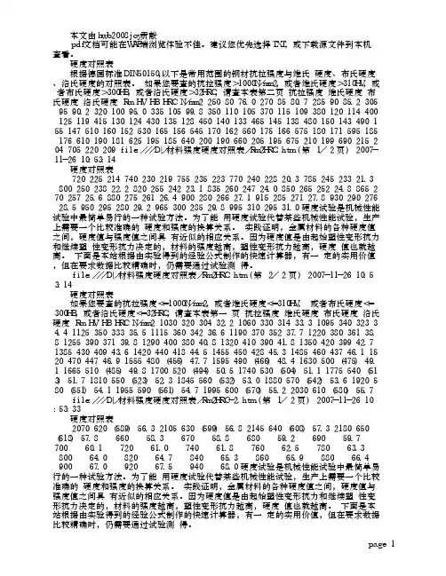 材料硬度对照表