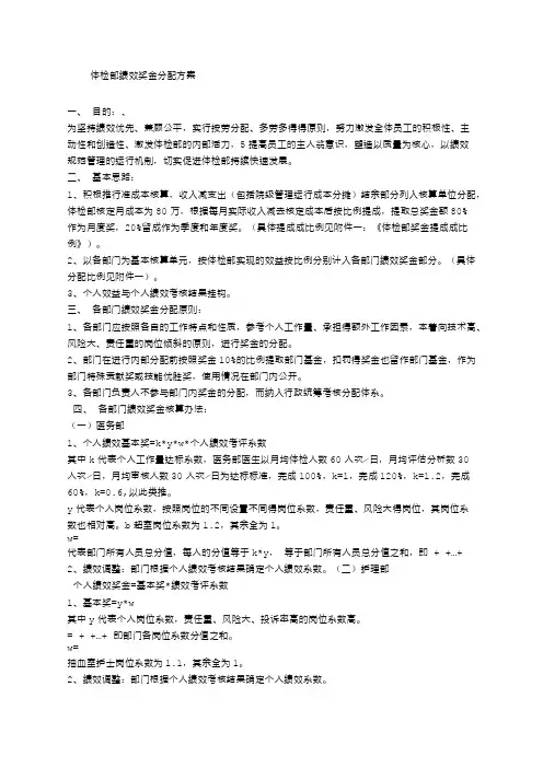 体检部绩效奖金分配方案