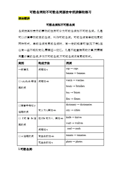 可数名词和不可数名词语法专项讲解和练习(含答案).p