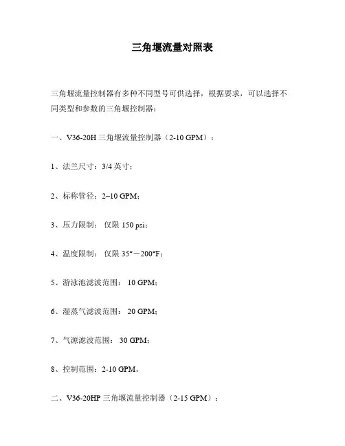 三角堰流量对照表