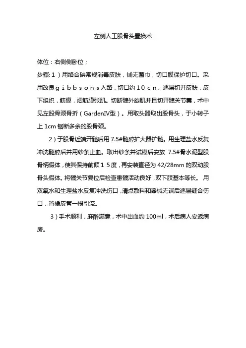 左侧人工股骨头置换术手术记录模版