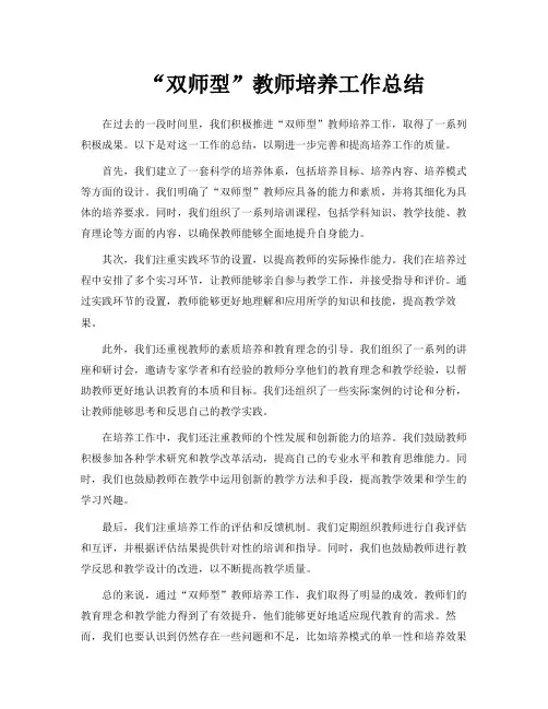 “双师型”教师培养工作总结